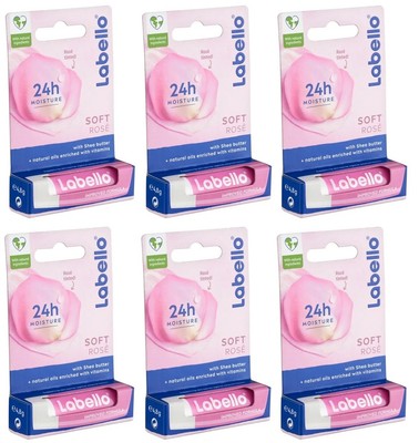 6x Labello Liposan Soft Rose Caring Lip Balm With Rose Extract 6x5.5 ml Nivea EU