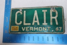 Vermont VT 1967 67 1968 68 License Plate Vanity Tag Claire Girls Name CLAIR