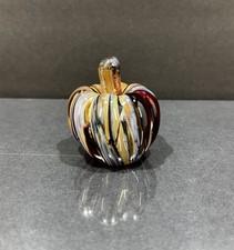 Hand Blown Glass Pumpkin Figurine Multi Color Striped Fall Autumn Decor