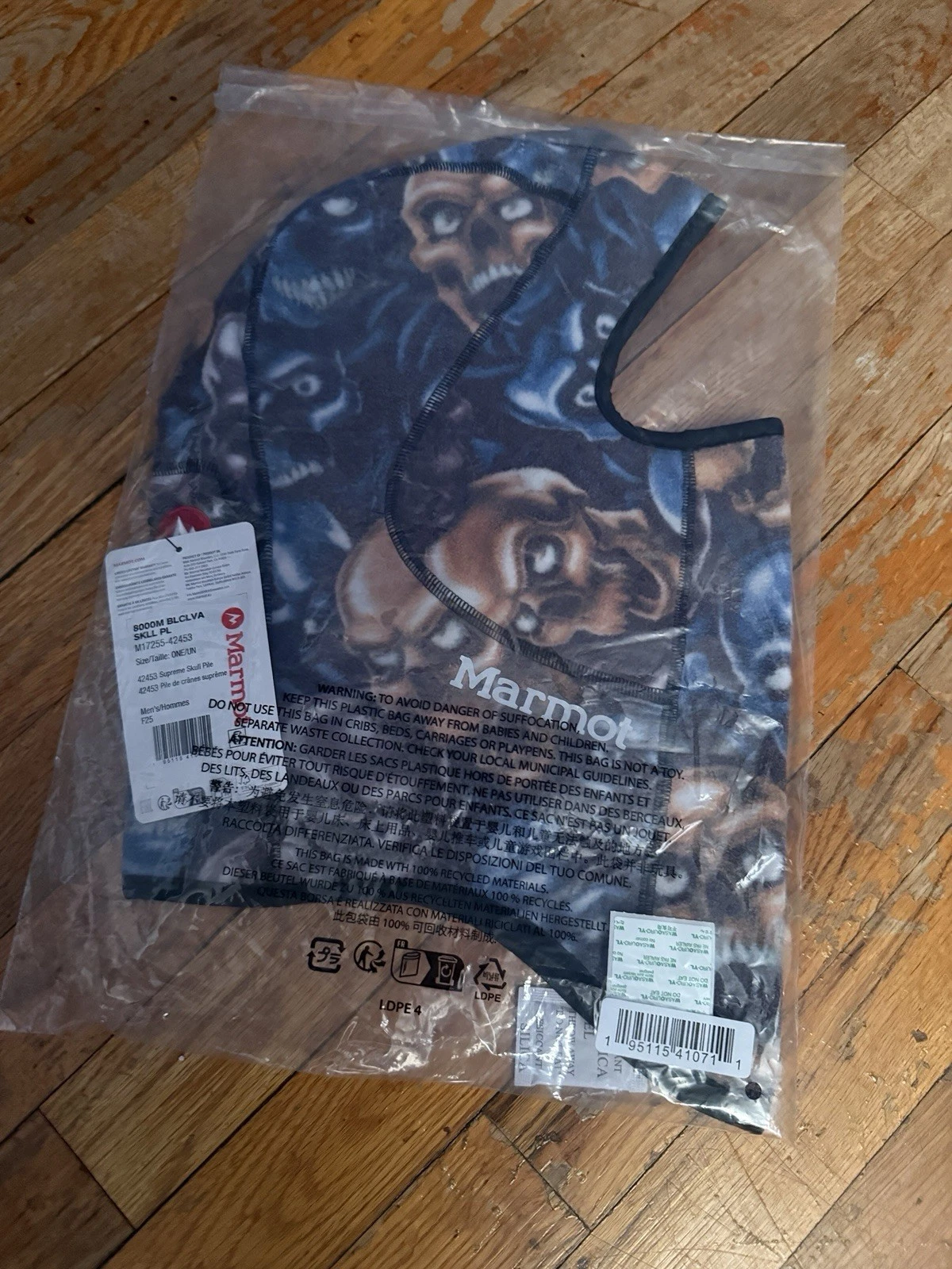 Supreme FW25 Marmot Fleece Reflective Skull Pile Balaclava One Size New IN HAND