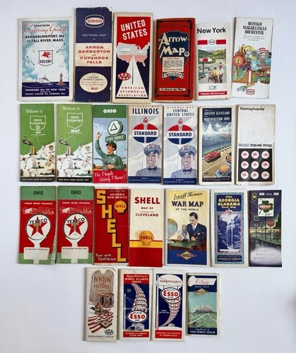Vtg Road Map Lot of 24 Gas Station Oil Co Road Maps Shell, Sohio, Esso, Standard - product listing photo