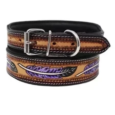 Leather Dog Collar Western Style Heavy Duty Hand Tooled Adjustable Padded.
