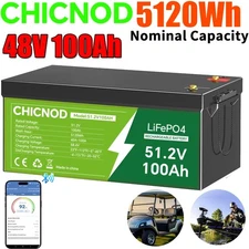 48V 100Ah LiFePO4 Lithium Battery 51.2V Bluetooth Built-in BMS For RV Golf Cart