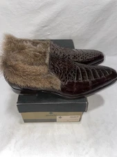 Mauri Crocodile Kangaroo Fur Loafers Mens 9 Brown Rare Exotic Slip On NIB Italy 