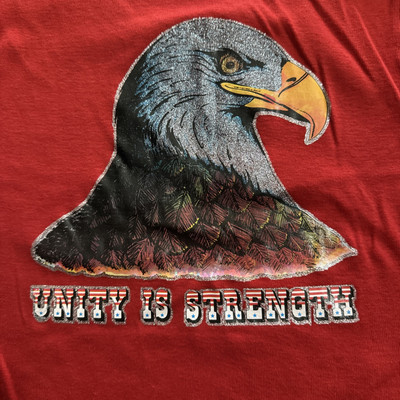 Womens T Shirt Eagle Unity In Strength Red Is Far Ahead 80s Iron On READ Vtg