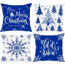 Christmas Throw Pillow Covers 18x18 Set of 4, Merry Christmas Winter Xmas Sno...