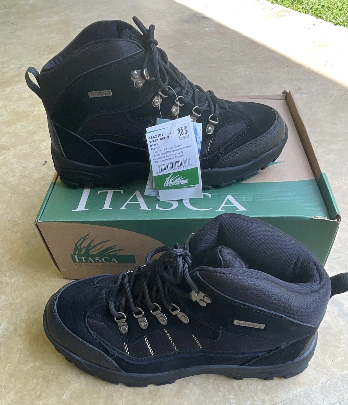 Itasca West Bend Mid Hiking Boots Men 10.5 Wide Black Waterproof 4542381 NIB