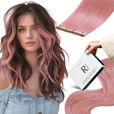 RUNATURE Pink Tape-In Human Hair Extensions 22 Inch Long Lasting Colored