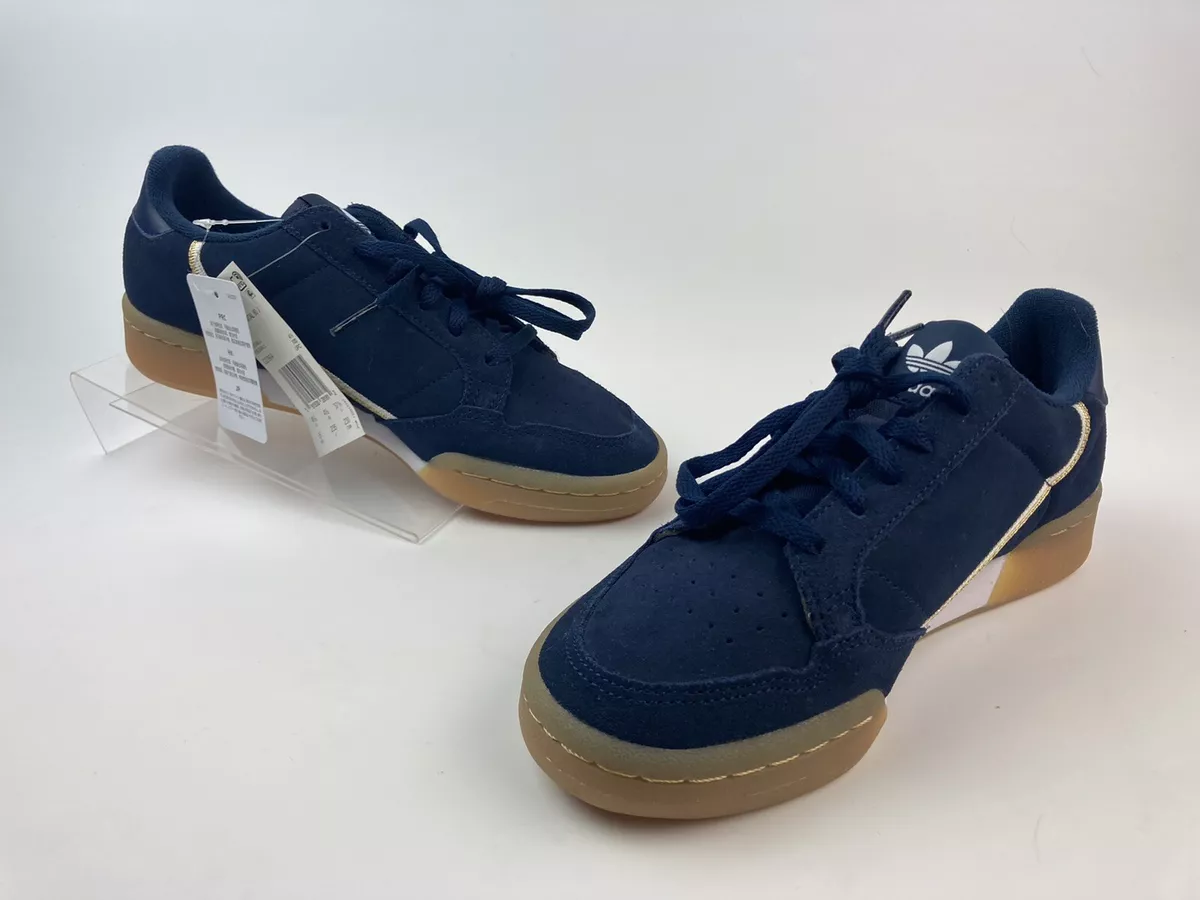 NEW Adidas Continental 80 J Navy Suede Gold Stripe Gum-sole | eBay