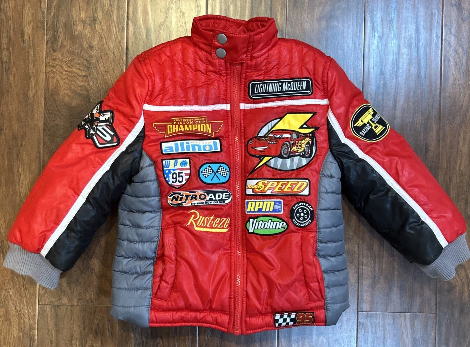ALEXANDER MCQUEEN Disney Saetta McQueen Pixar Cars Giacca da Corsa Cappotto Tampone Bambini Taglia 2T 3T
