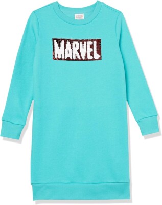 Spotted Zebra Marvel Girls' French Terry Long-Sleeve Dress Size Large 