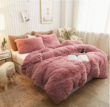 3pcs Pink Plush Duvet Cover Set Queen size - Soft and Warm Bedding Free Shipping