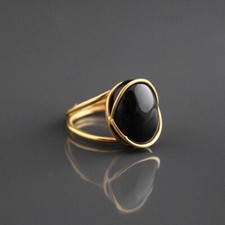 Black Onyx Ring 18k Gold Plated Handmade Wedding Proposal Ring Gift For Her