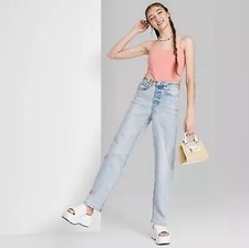     Women's Super-High Rise Distressed Straight Jeans - Wild Fable