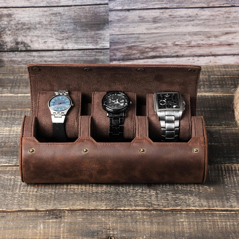 Luxury Watch Roll Storage Box 3 Slots Genuine Leather Watch Travel Display  Case