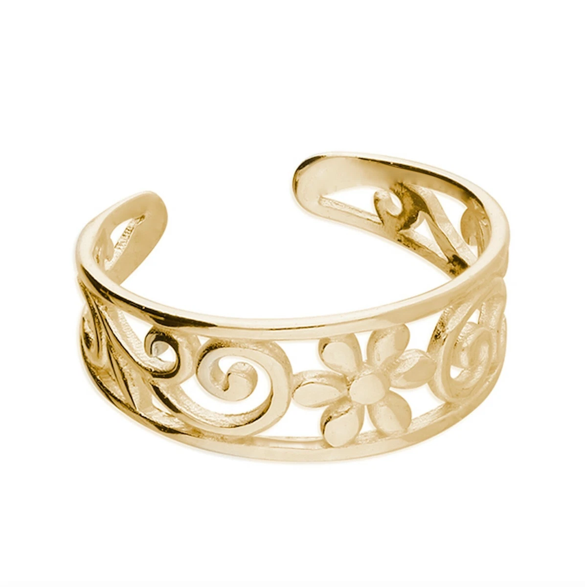 9ct Yellow Gold on Silver Patterned Flower Adjustable Toe Ring
