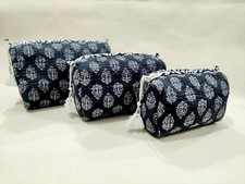 Women Cosmetic Cotton Makeup Bags Quilted Travel Waterproof Toilet Bags 3 PC Set