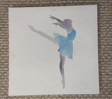 Ballet Dancer in Blue Dress on White Canvas Painting