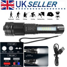Rechargeable LED flashlight Tactical torch, super bright red white blue 3 light