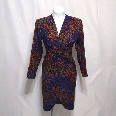 Vintage Flora Kung 80s Twisted Front Surplice V-neck Tulip Hem Silk Dress  Size