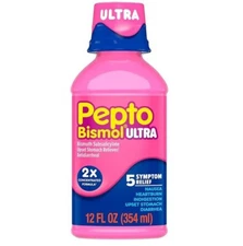 Pepto Bismol Ultra 5 Symptom Stomach Relief Liquid, Original, 12 oz