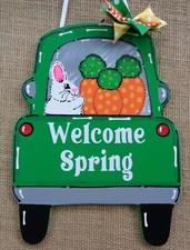 WELCOME SPRING Tailgate View Sign Wood Easter Bunny Carrots Sign Plaque Door