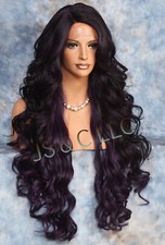 Human Hair Blend Mono Top Full Lace Front Curly Dark Purple Mix Heat OK WBPR