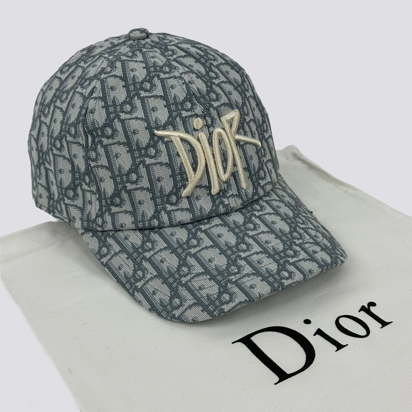 Authentique casquette de baseball Dior logo oblique monogramme toile coton gris taille S