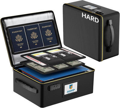 Fireproof Document Box,Hard Fireproof Box with Fireproof Zipper, Hard Case with 