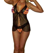Virginia Tech VT Hokies Lingerie Negligee Teddy Babydoll Set w/G-String Panty