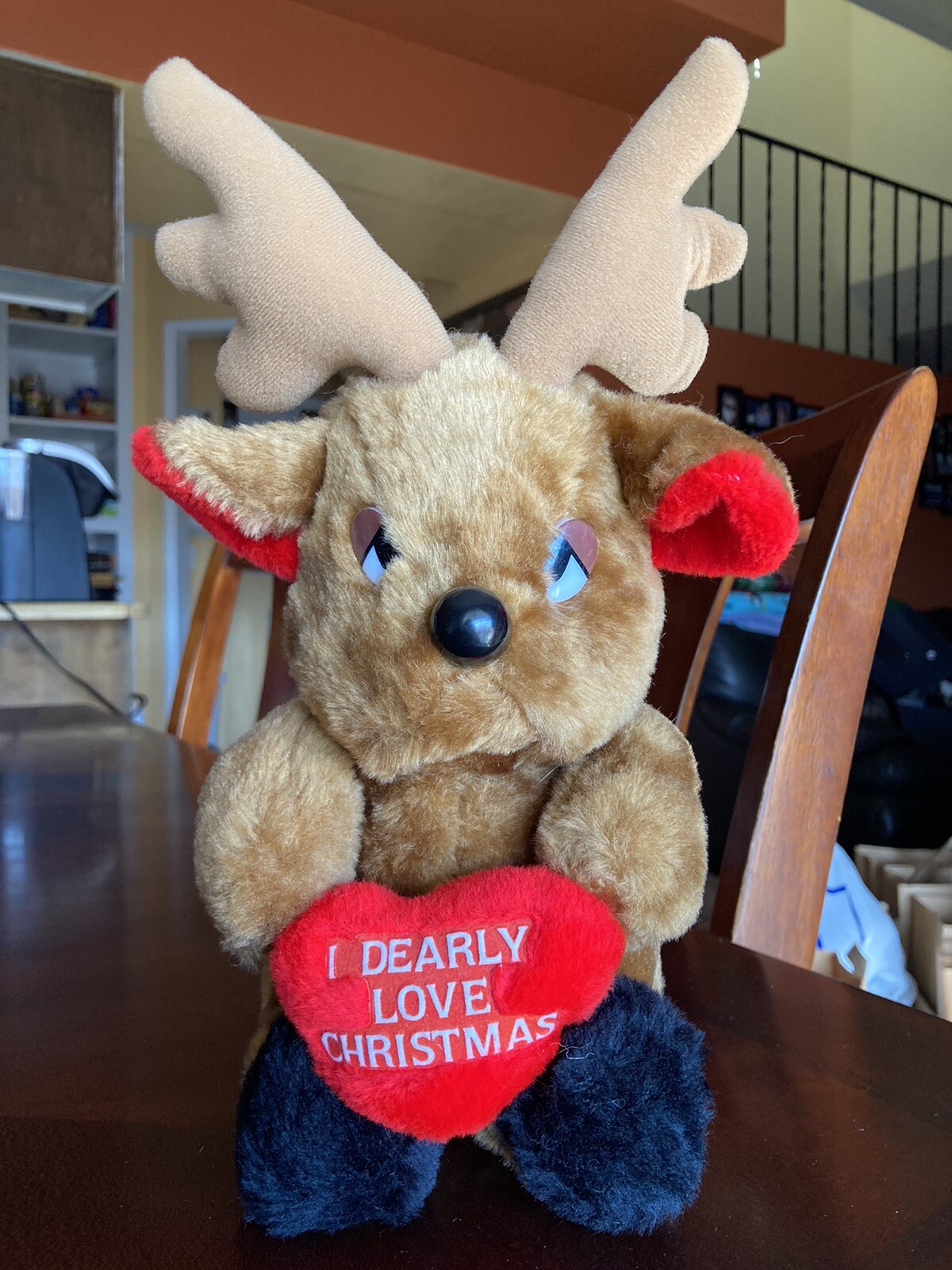Vintage House of Lloyd I Dearly Love Christmas Reindeer Plush Stuffed Animal