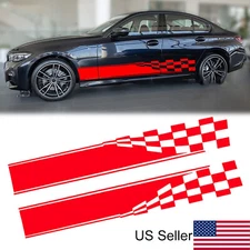 2Pcs 82.7" Sport Red Flag Car Side Body Skirts Door Fender Vinyl Decal Stickers