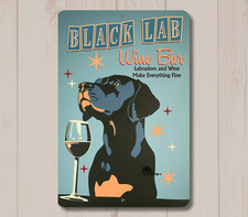 Black Lab Wine Bar sign, mcm labrador dog metal tin mid century modern wall art