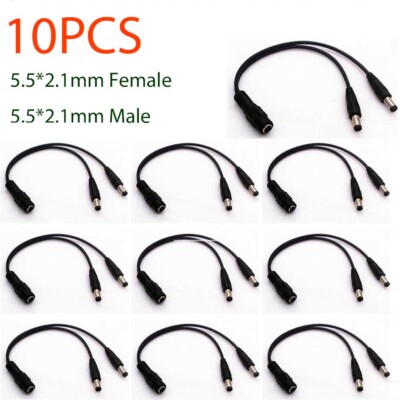 10PCS DC Power Splitter Cable Cord Adapter 1:2 CCTV Security Camera DVR LED