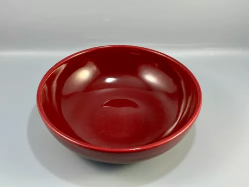Vintage Bauer Brusche Pottery Maroon Red Round Serving Bowl 8 1/8" x 2 1/2"