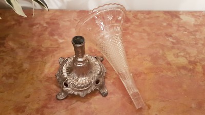 Vase Bouquetière En Verre Pressé Avec Pieds Réglés - Déco Vintage - Occasion Bon état