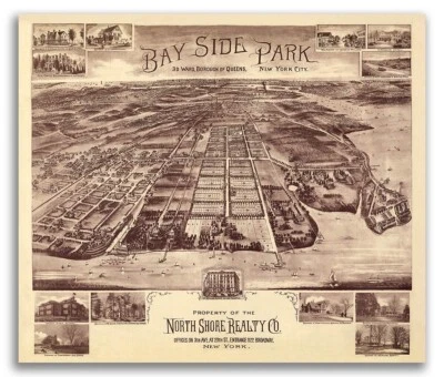 Queens Bayside Park New York 1915 Historic Panoramic Town Map - 16x20