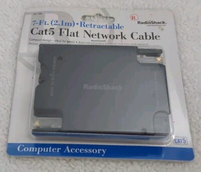 Radio Shack Cat 5 Flat Retractable Network Cable 7 Foot RJ-45 Computer