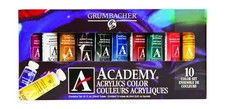 Grumbacher Academy Acrylic Paint, Gloss, 24ml/0.8 oz Metal Tube, 10-Color Set...