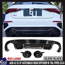 FOR AUDI A3 S3 8Y S-LINE HATCHBACK RS3 LOOK REAR BUMPER DIFFUSER W/PIPES 2020+