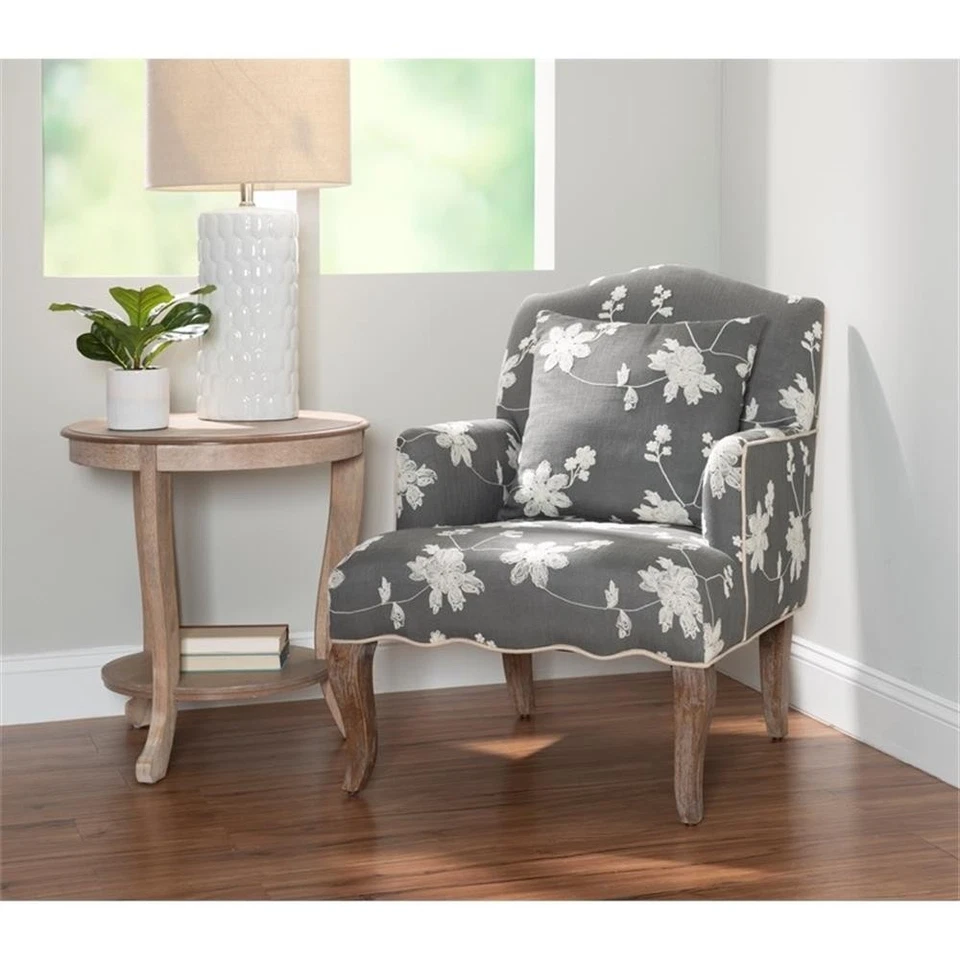 Sillón Linon Lauretta tapizado floral bordado con almohada en gris Foto 3 de 4