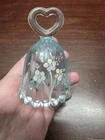 Vintage fenton bell Pale blue W hand painted Flowers signed &original Sticker