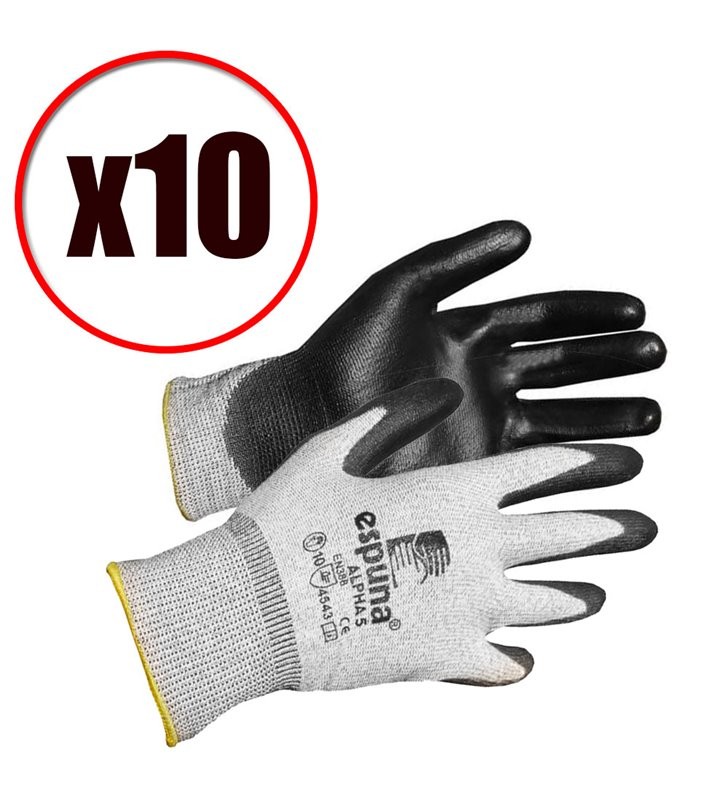 Gants de travail PU anti coupure Alpha 5 taille XL lot de 10