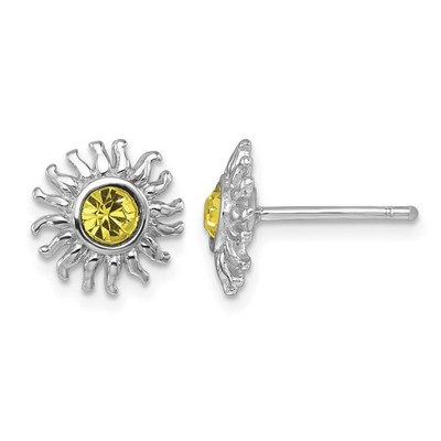 925 Sterling Silver Rhodium-Plated Polished 10.5mm Crystal Sun Post Earrings