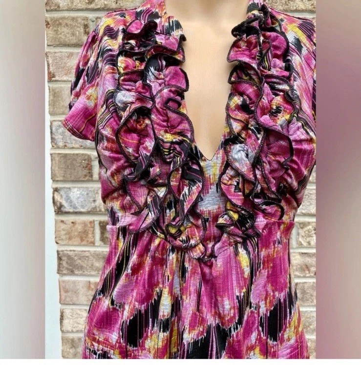 Blusa Mujer Heart Soul Y2K Volantes Cuello en V Geométrica Rosa Manga Corta Talla L Foto 4 de 4