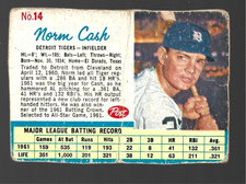 1962 Post #14A Norm Cash ERR/Throws-right Detroit Tigers (VINTAGE *POOR) Crease