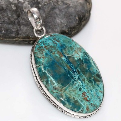 Chrysocolla 925 Silver Plated Pendant 2.1'' Elegant Gift Design Fashion Sale MJ