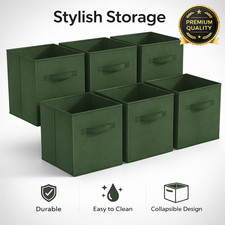 Foldable Storage Cubes 6 Pack Fabric Baskets Organizer 11 Inch Dark Green