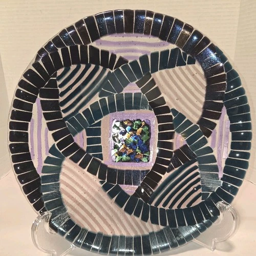 Chuck Terrie Corbett Fused Glass Bowl Mosaic Dichroic Wave Textured Underside