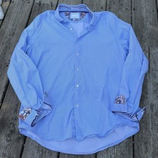 Denim  Flower Ricky Singh Shirt Mens Large Blue Dotted Collared Button Down